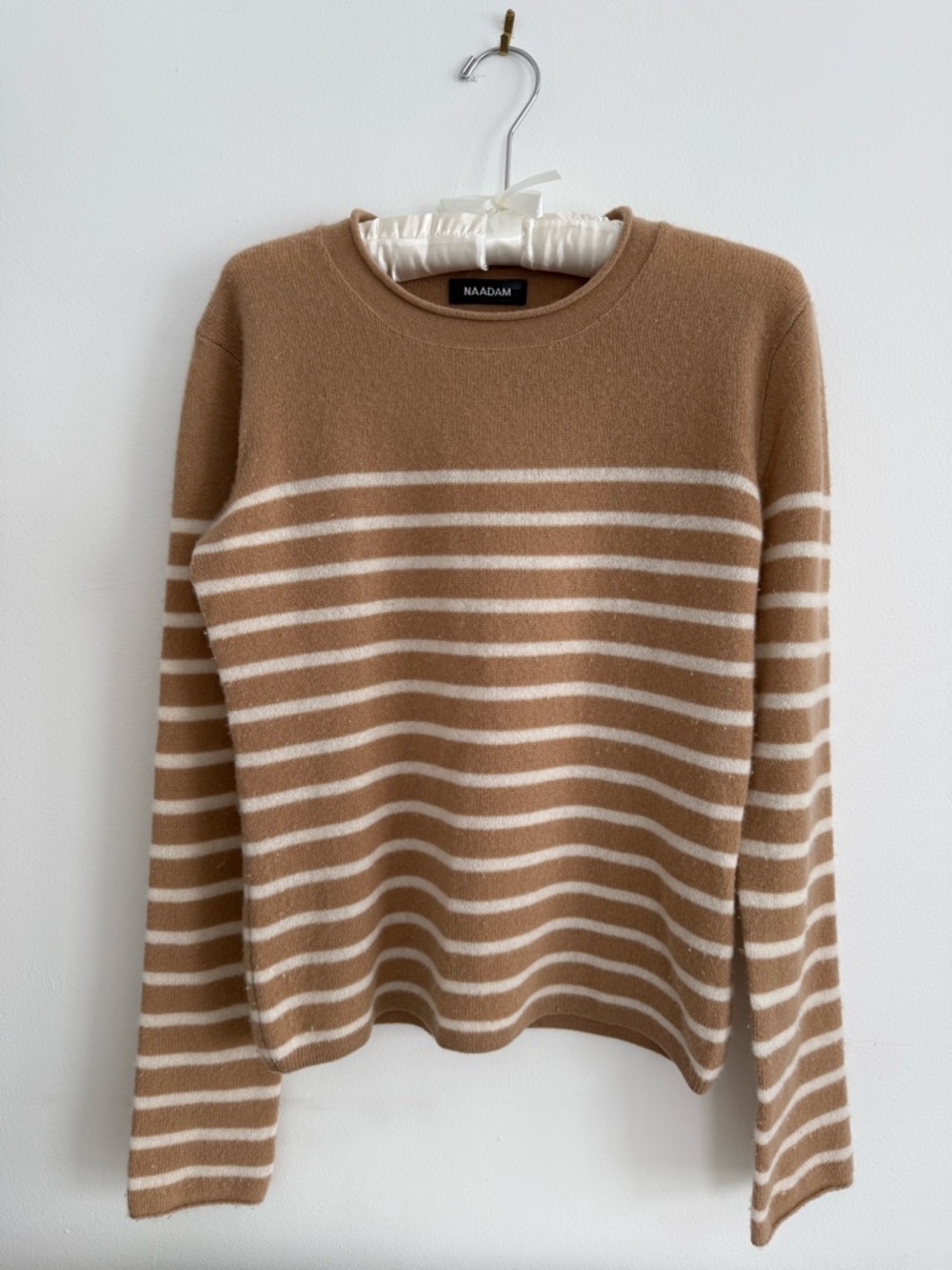 NAADAM Cashmere Camel and White Striped Crewneck Sweater Women’s XS